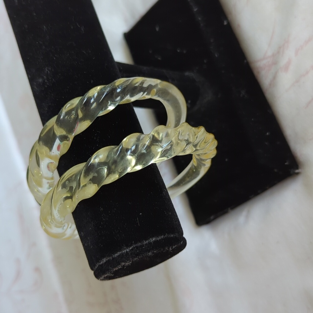 Vintage Clear Lucite Twisted Bangles Set Of 2